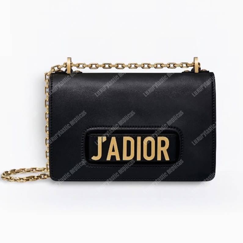 j’aD*or flap bag gold chain – black calfskin