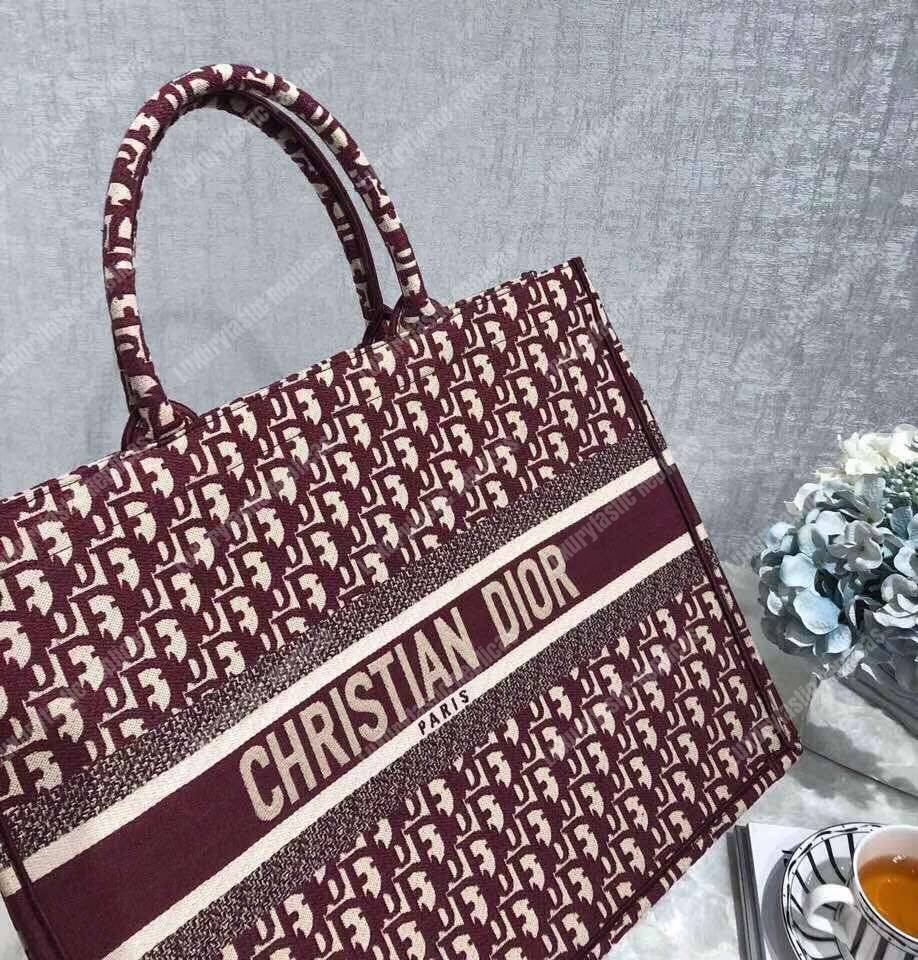 D*or book tote bag in embroidered canvas burgundy D*or oblique