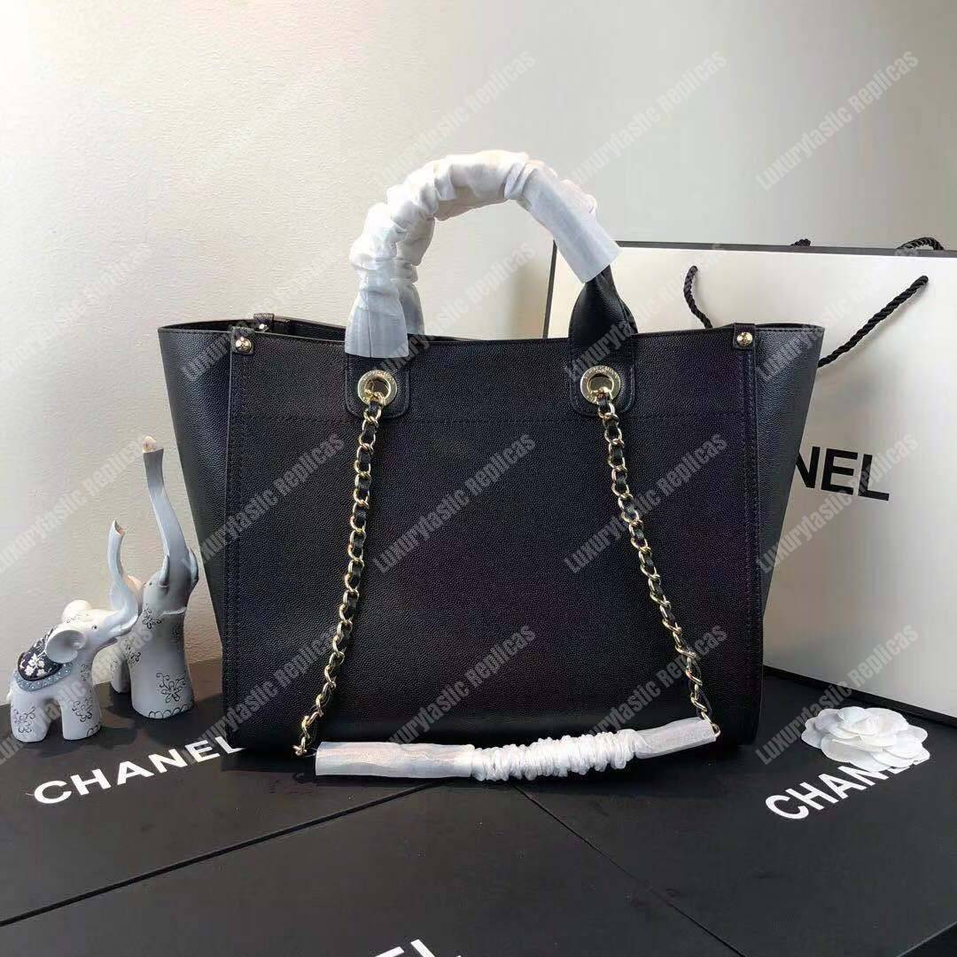 Ch*el studded calfskin small deauville tote bag gold-tone
