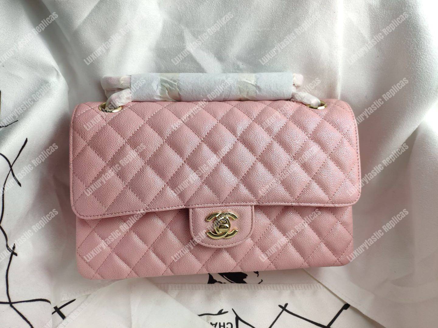 Ch*el medium classic flap bag iridescent pink