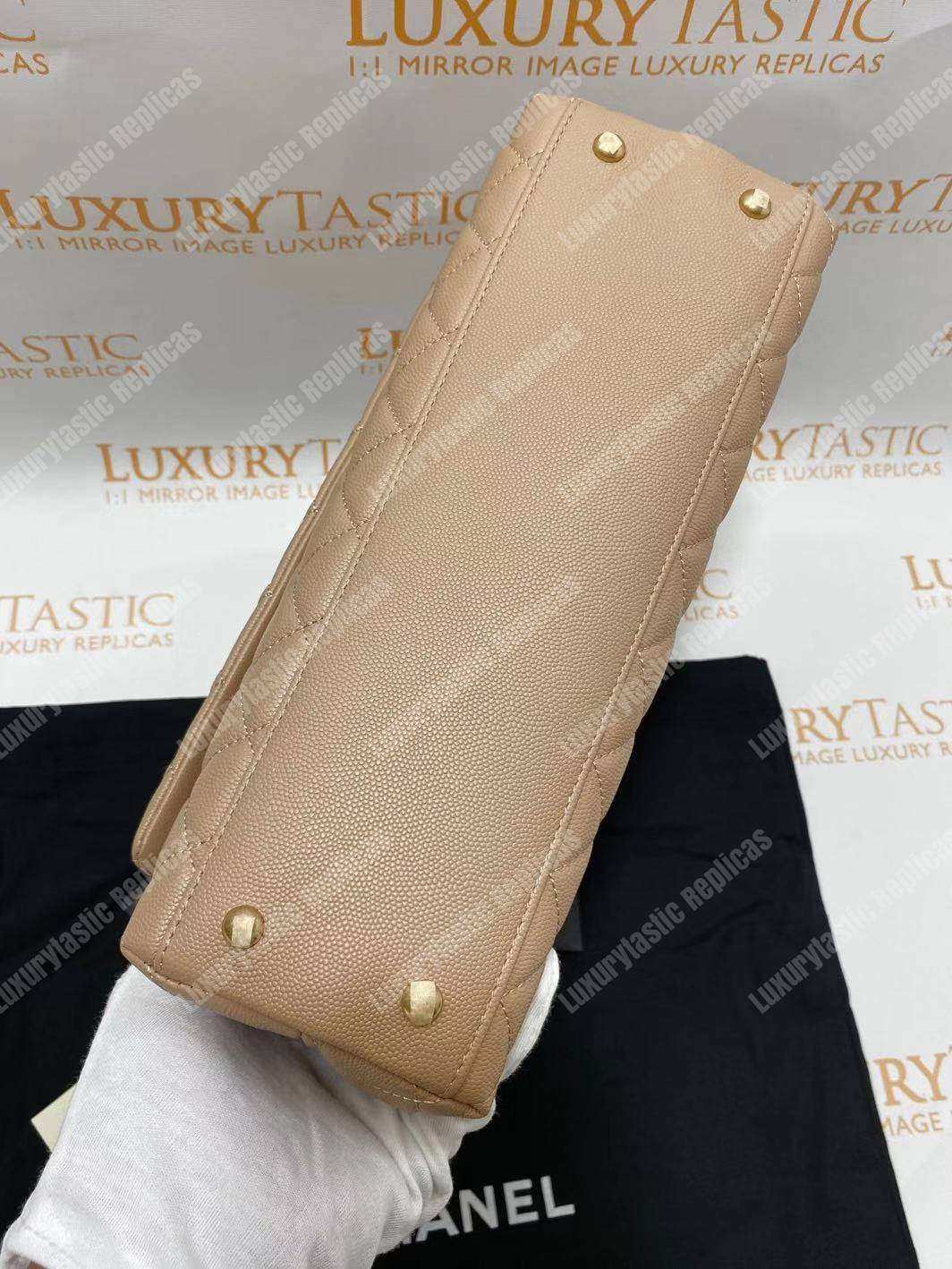 Ch*el flap bag with top handle beige