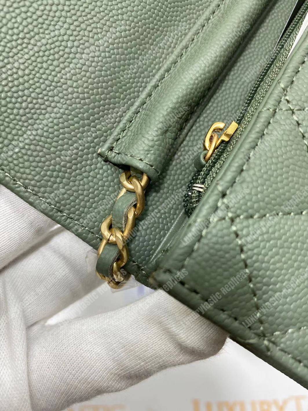Ch*el classic clutch with chain – cwc caviar pistachio gold-toned