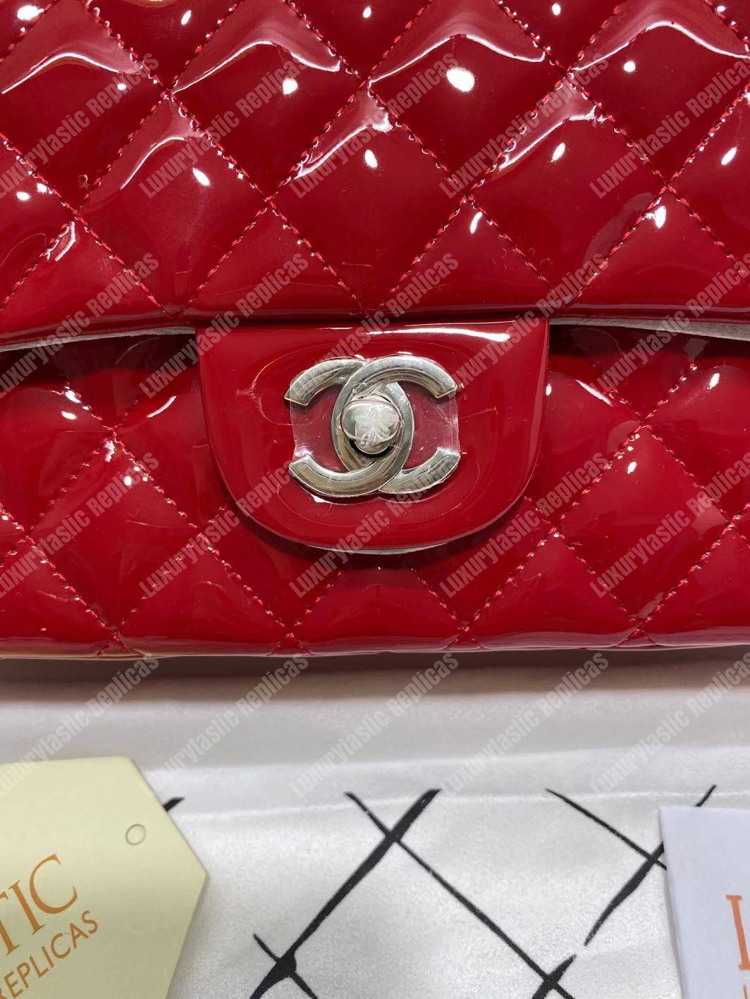 Ch*el classic medium flap bag red
