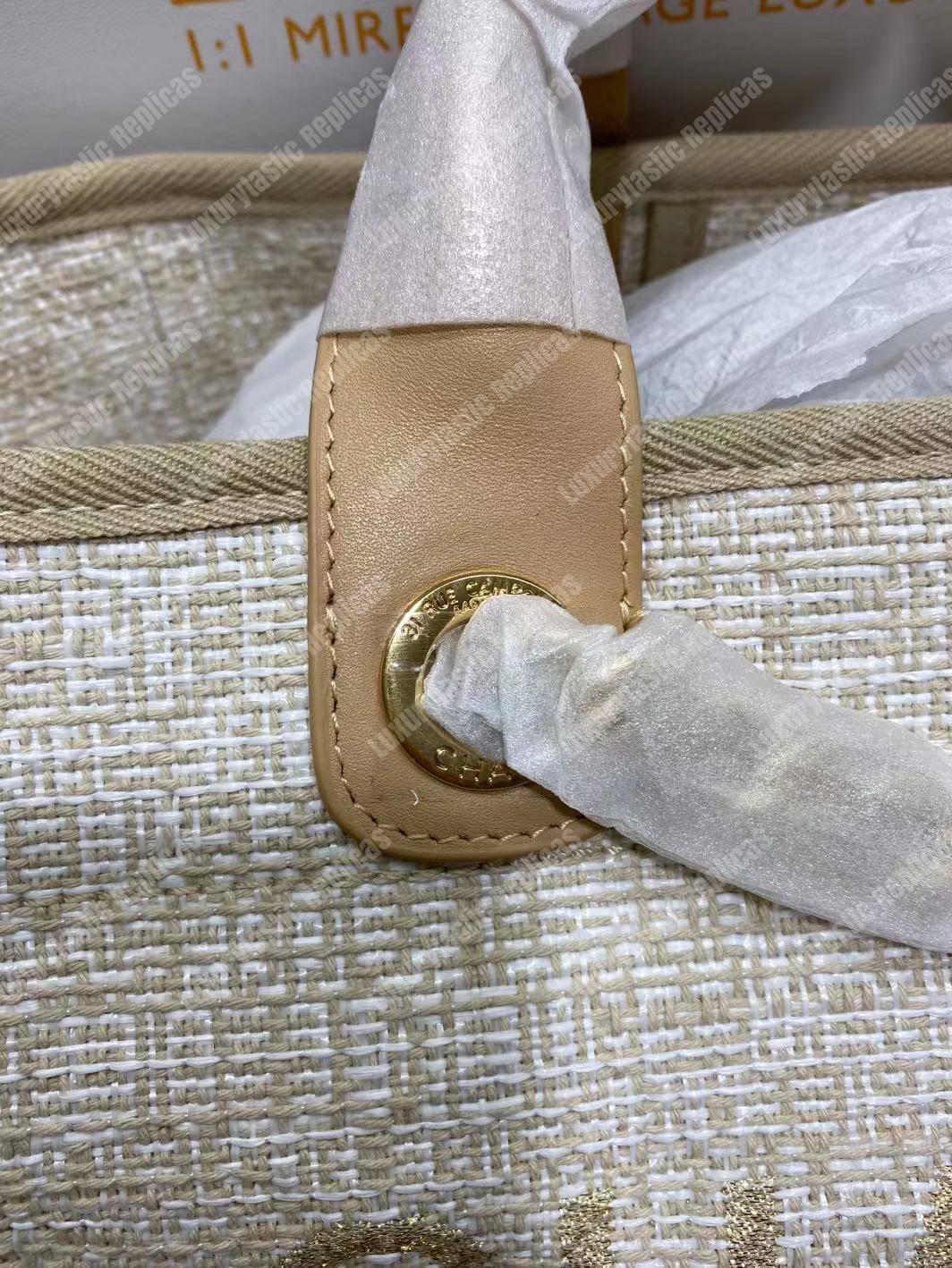 Ch*el deauville fabric tote beige