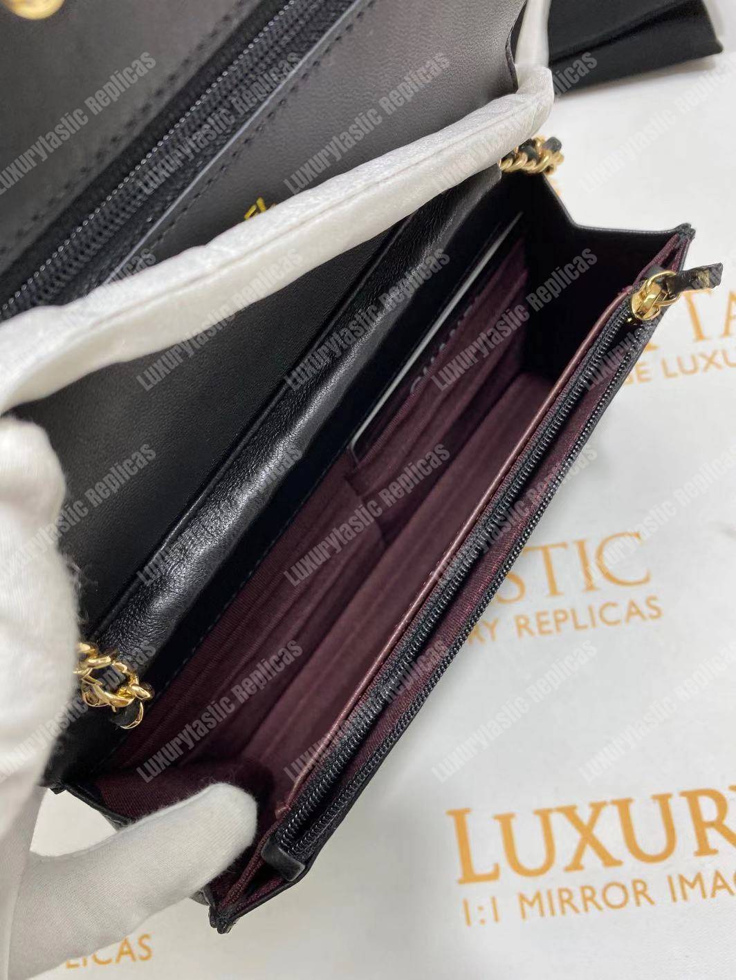 Ch*el wallet on chain – woc quilted lambskin black gold-toned