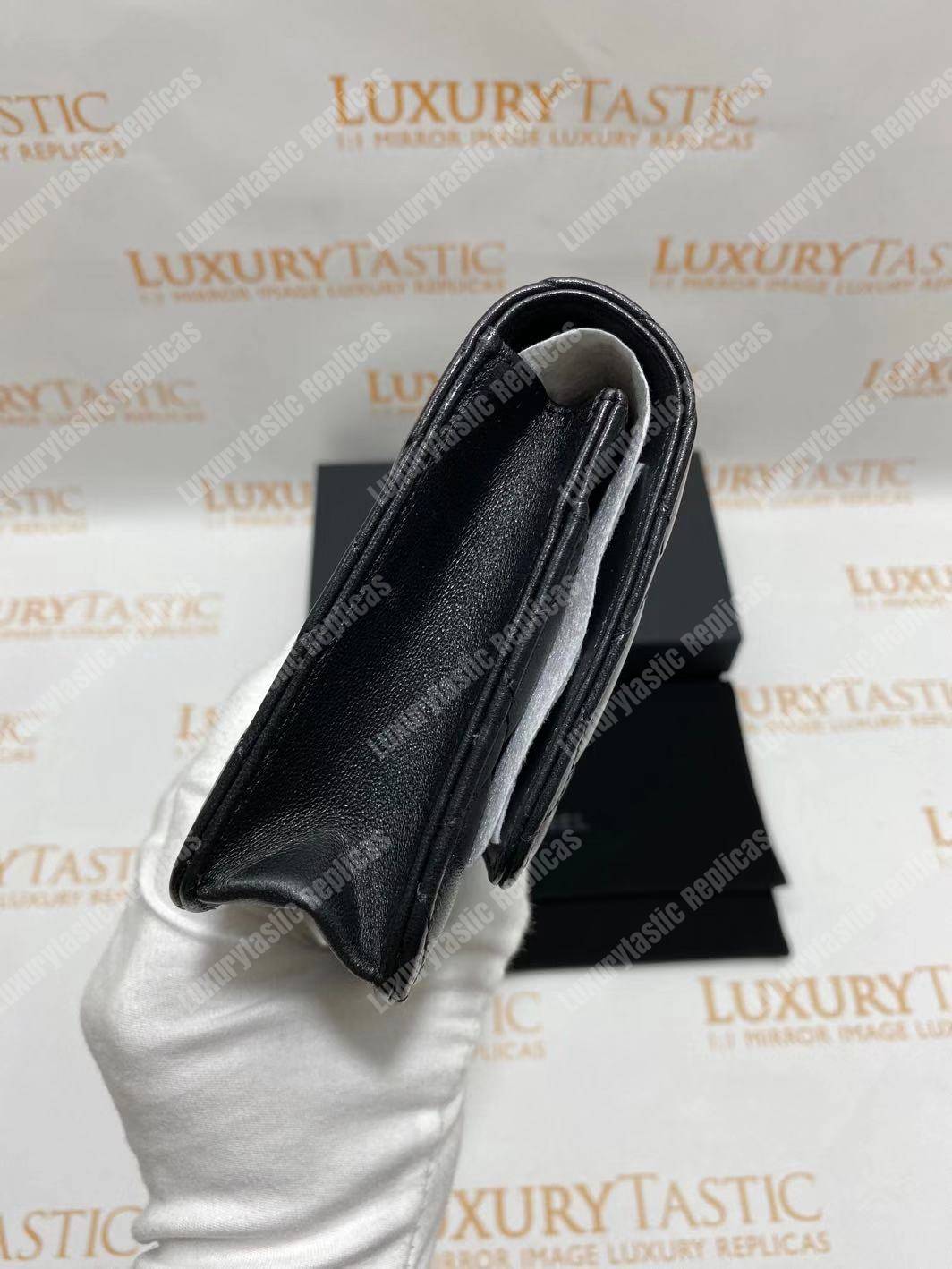 Ch*el wallet on chain – woc quilted lambskin black silver-toned
