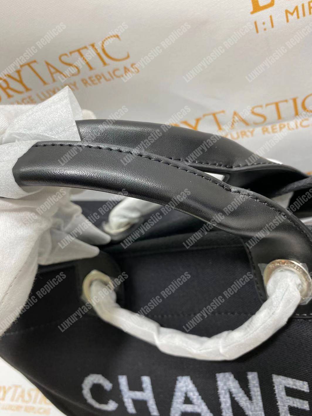 Ch*el deauville fabric tote black/gray