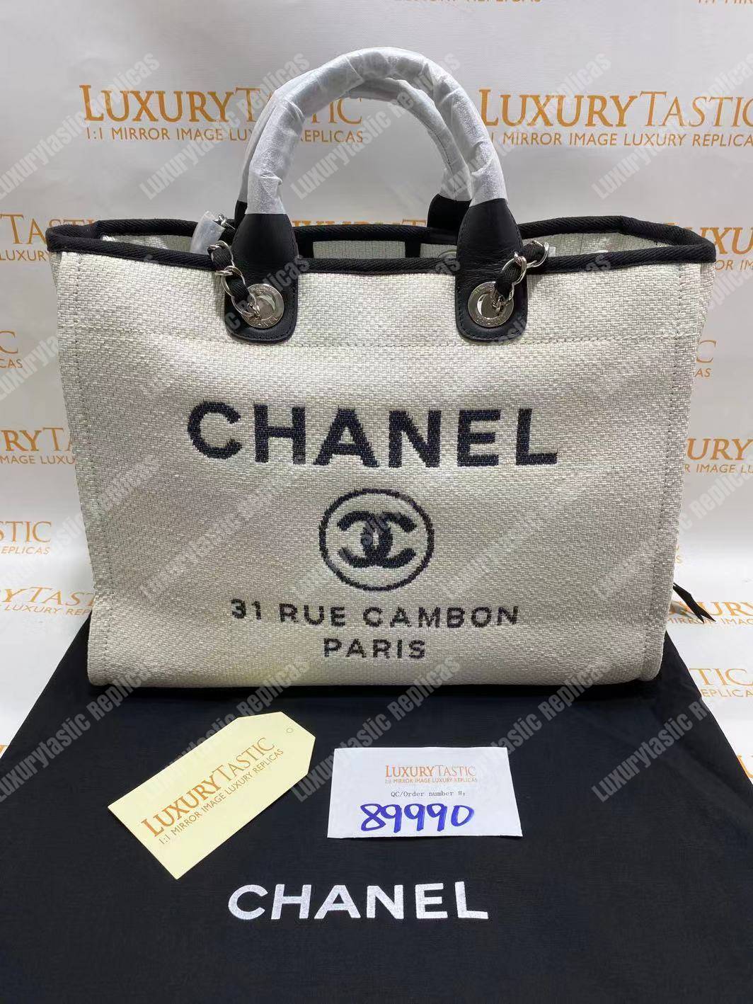 Ch*el deauville fabric tote white/black