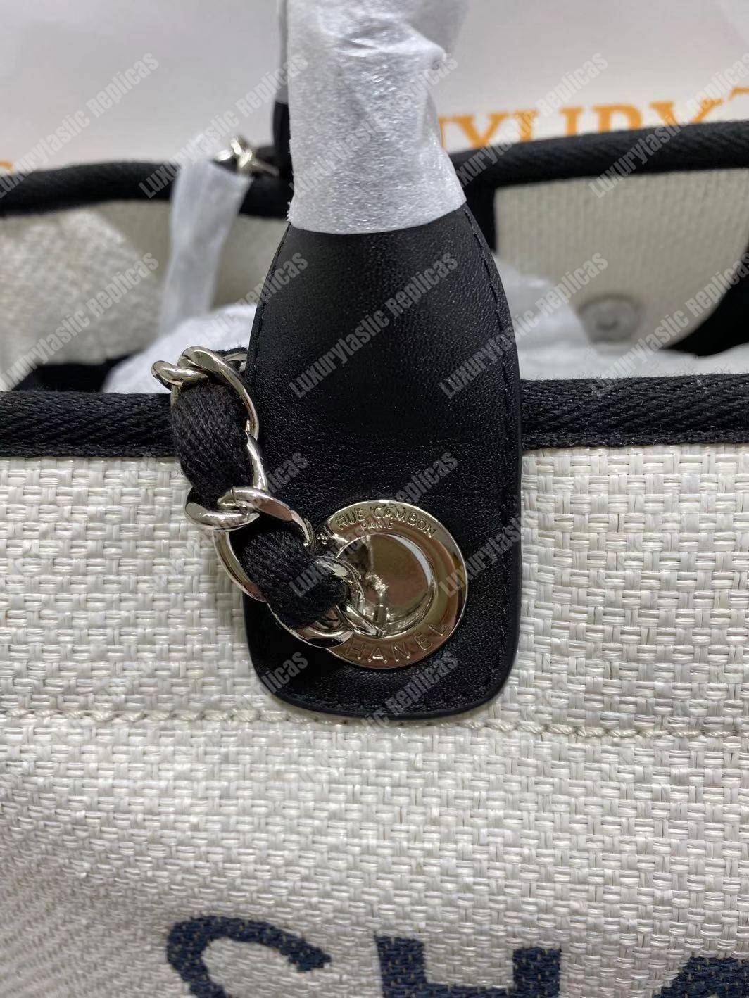 Ch*el deauville fabric tote white/black
