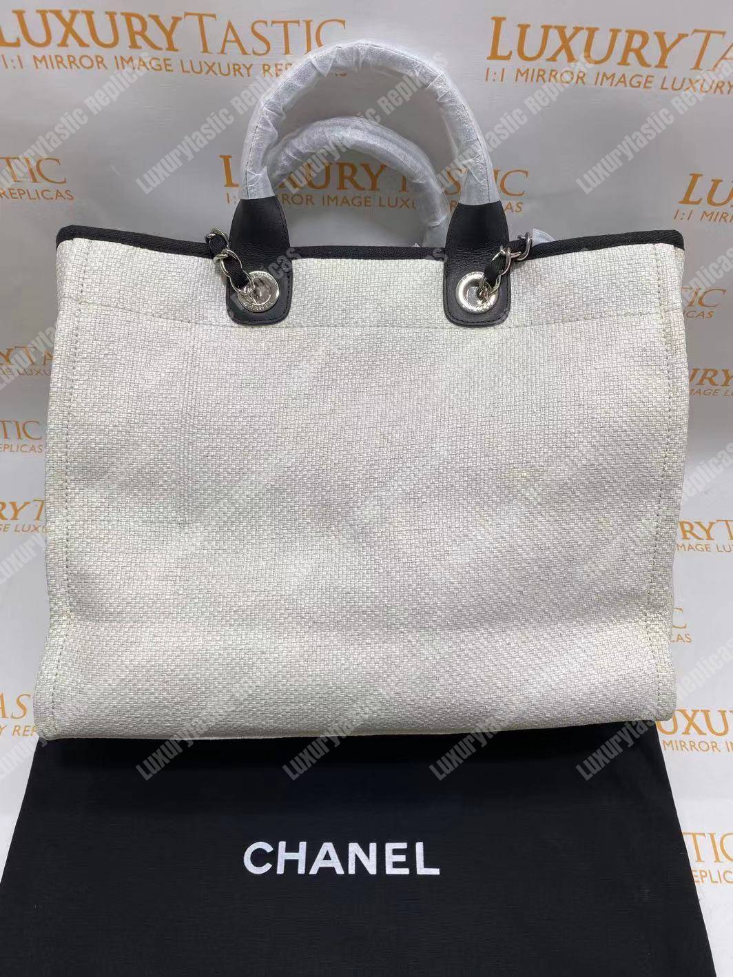 Ch*el deauville fabric tote white/black
