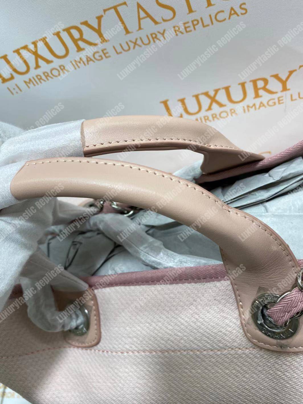 Ch*el deauville fabric tote rose pink/white