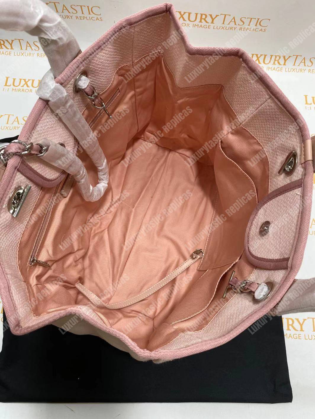 Ch*el deauville fabric tote rose pink/white