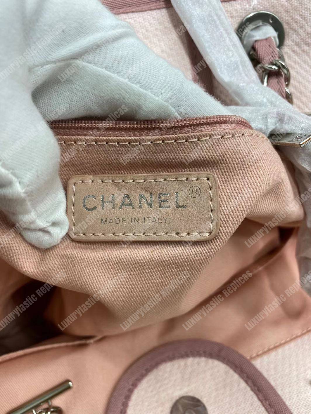 Ch*el deauville fabric tote rose pink/white
