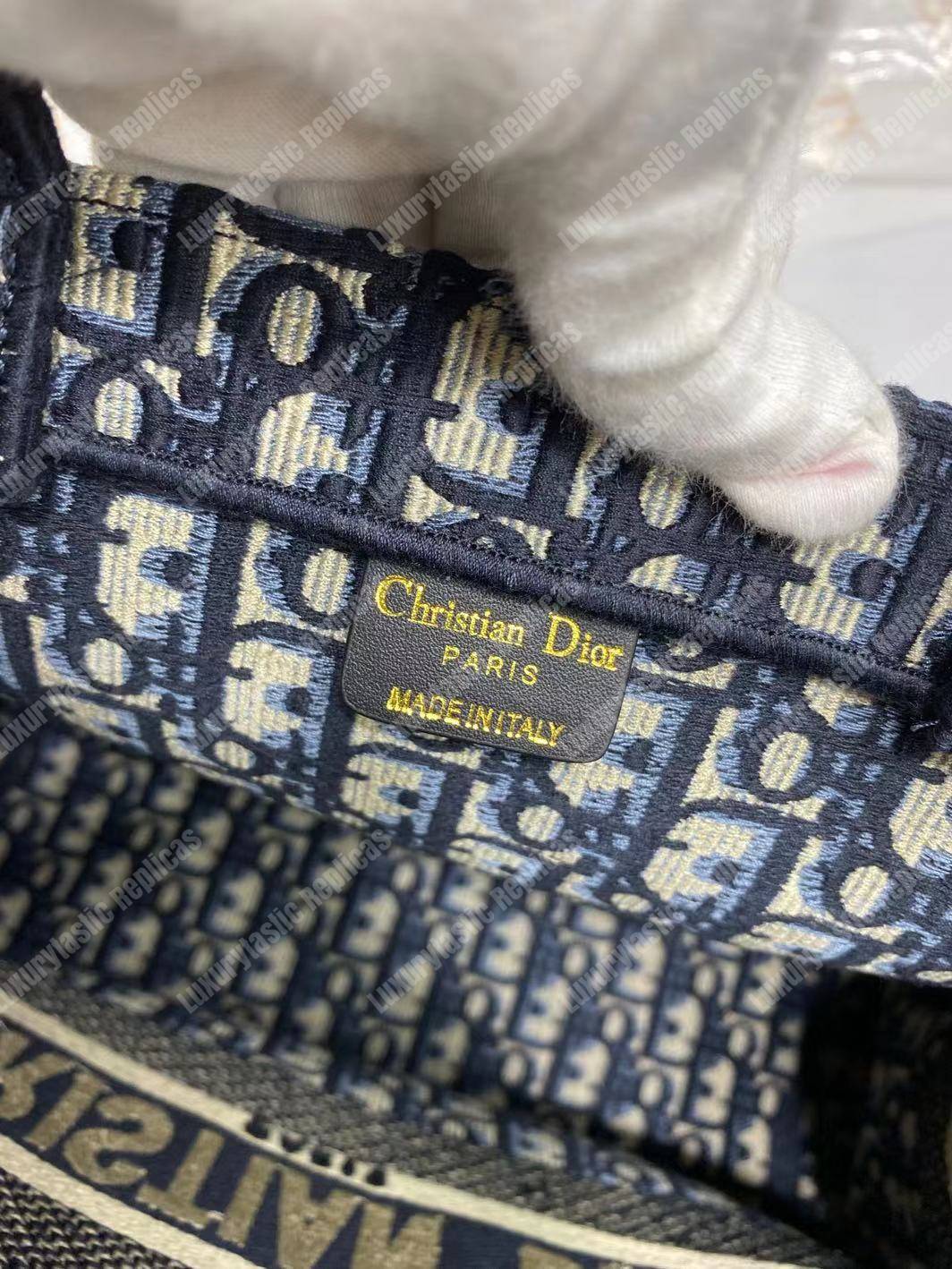 mini D*or book tote bag in embroidered canvas blue D*or oblique
