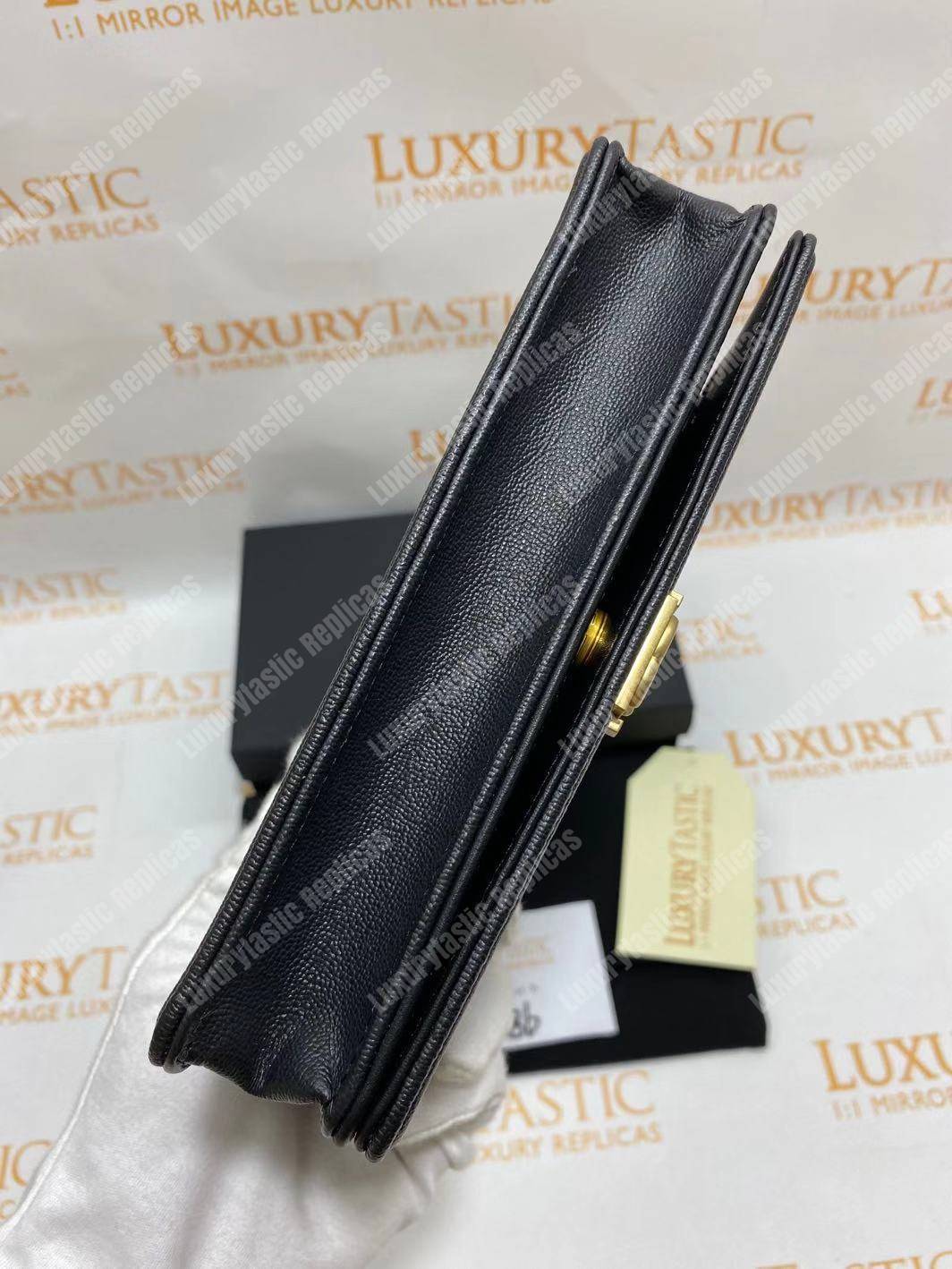 Ch*el le boy wallet on chain – woc grained calfskin gold-toned black