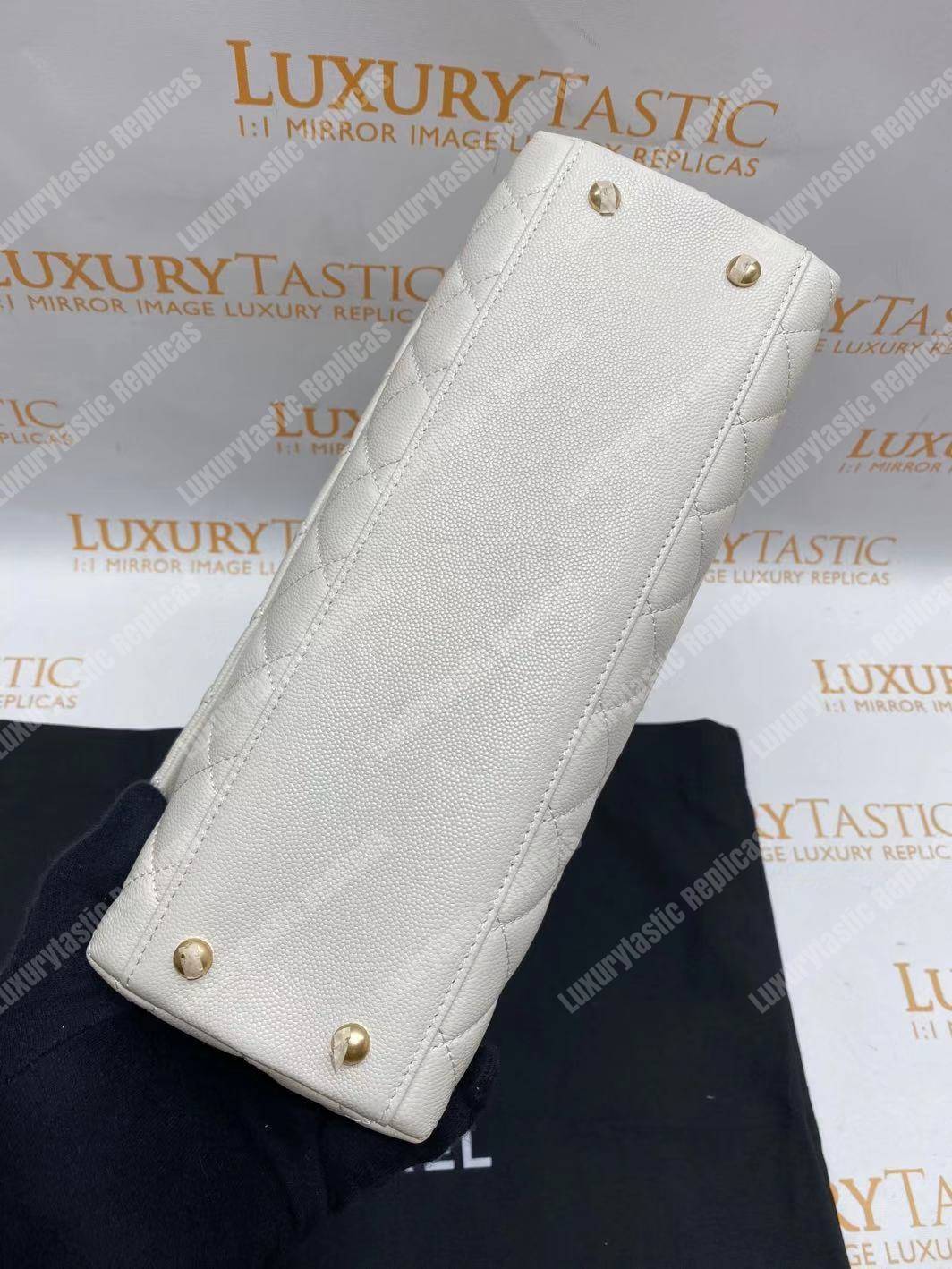 Ch*el flap bag with top handle white