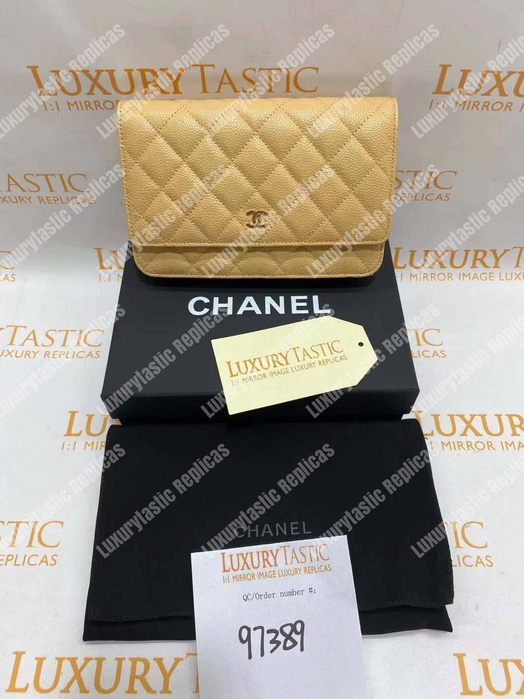 Ch*el wallet on chain – woc quilted lambskin beige gold-toned