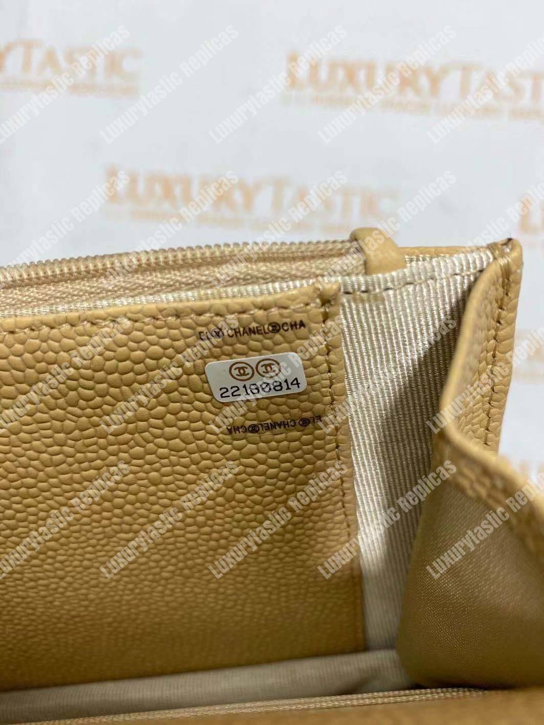 Ch*el wallet on chain – woc quilted lambskin beige gold-toned