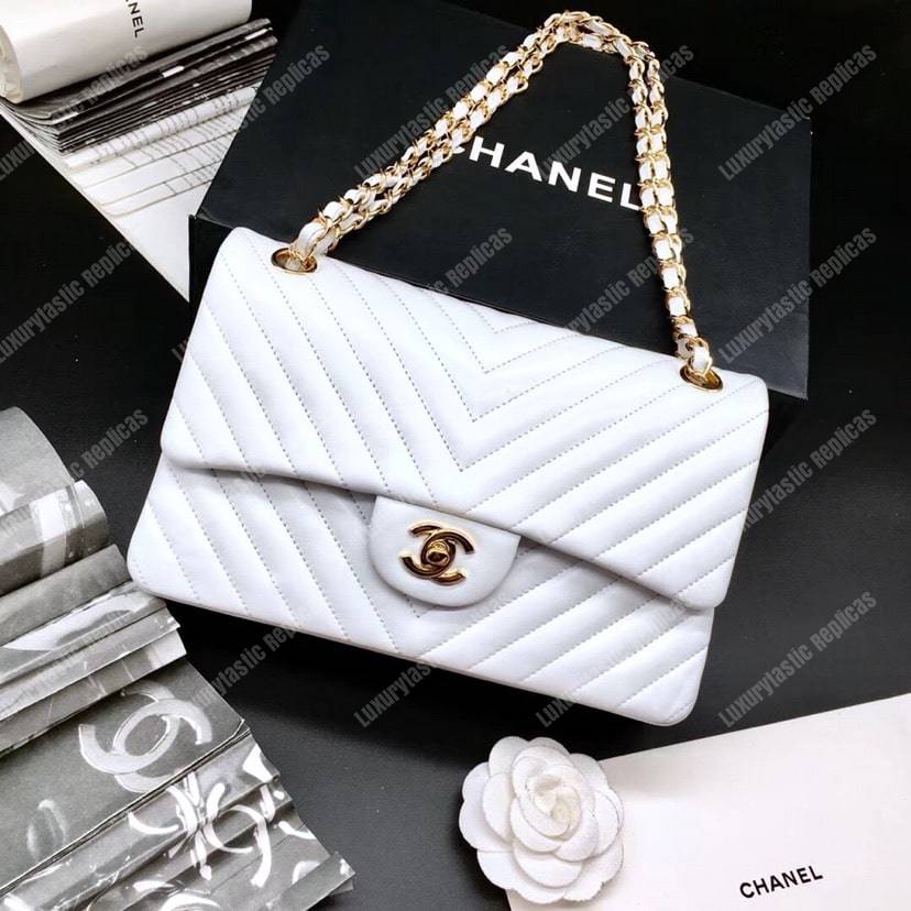 Ch*el classic medium handbag white