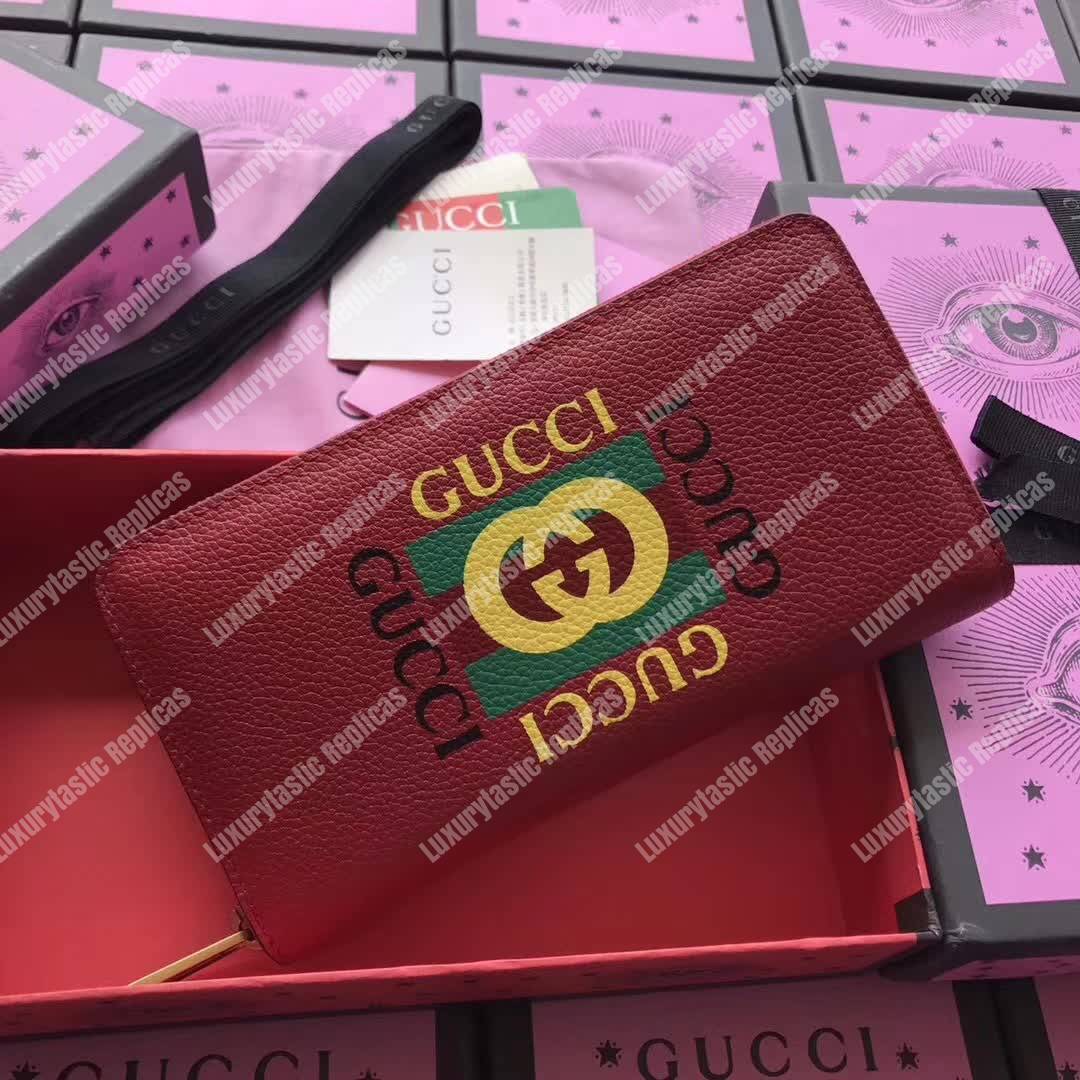 G*u*i print leather zip around wallet red