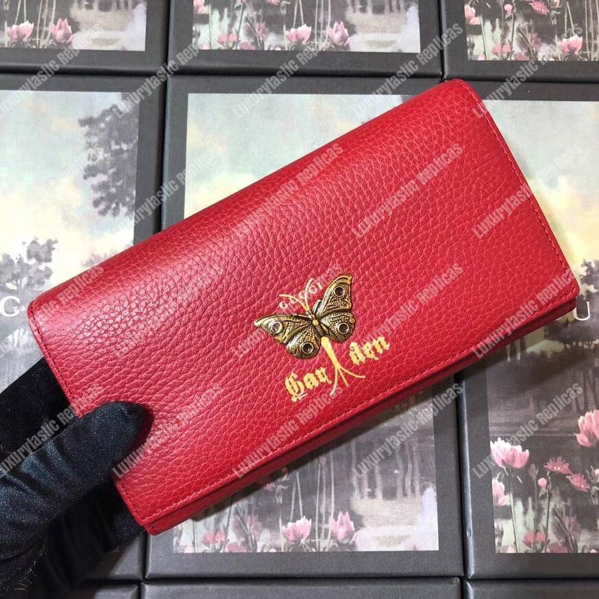 G*u*i garden leather continental wallet red with butterfly