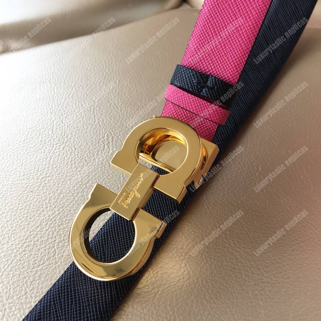 ﻿Salvatore Ferragamo Adjustable and Reversible Gancini Belt Black / Pink
