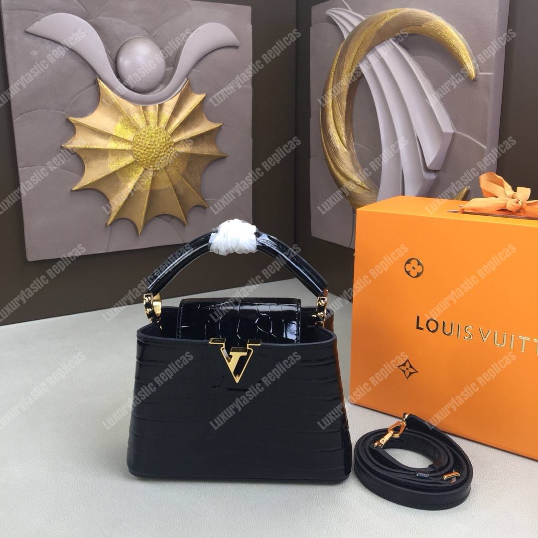 LV Capucines Mini Crocodilien Brillant Noir