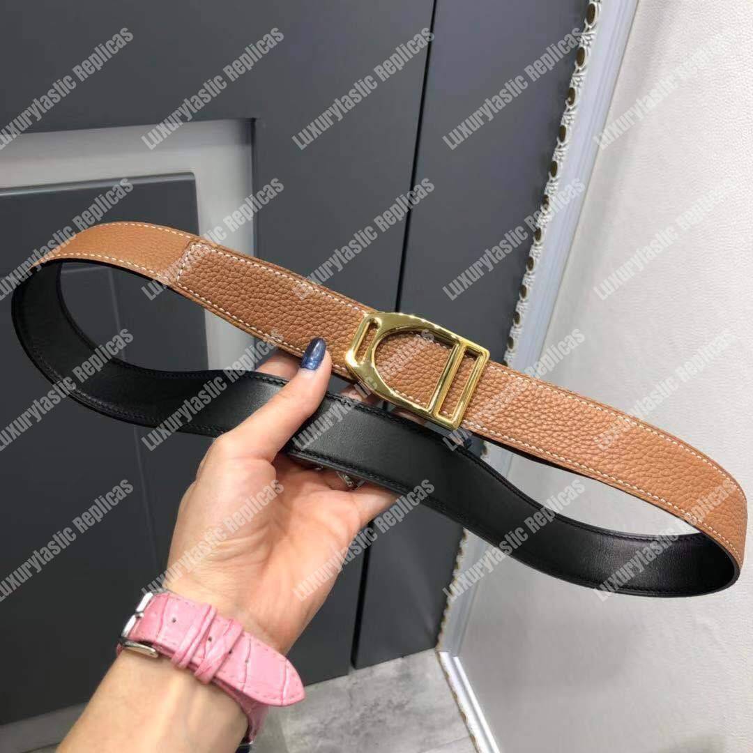 H**mes etrier buckle & reversible leather strap 32 mm noir / gold
