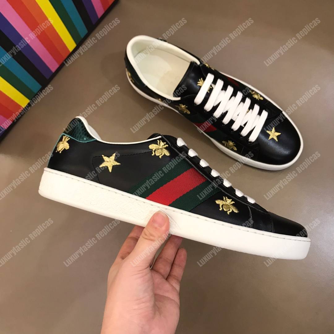 G*u*i ace embroidered bee and stars sneaker black