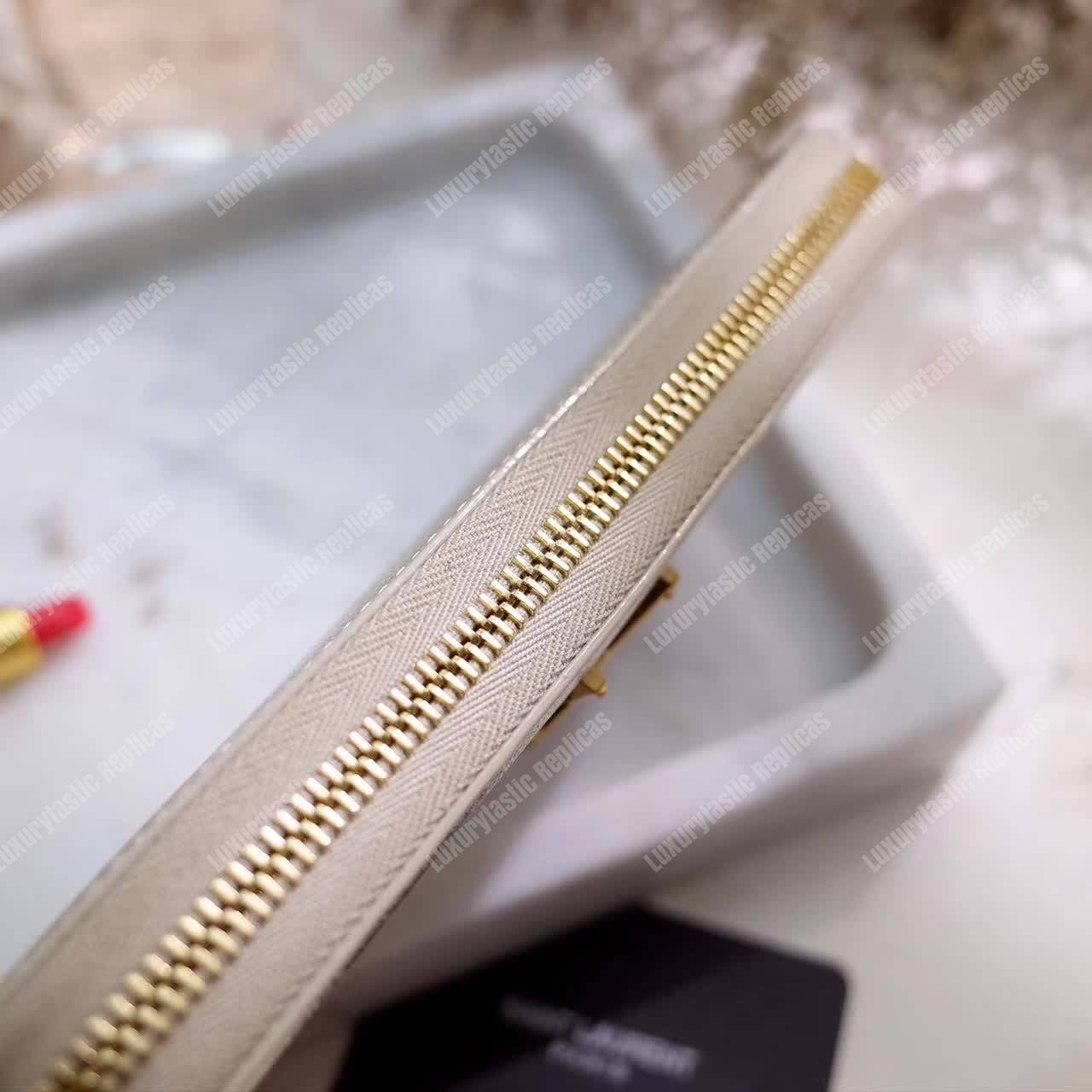 Saint Laurent Monogram Zip Around Wallet Pale Gold Grain De Poudre