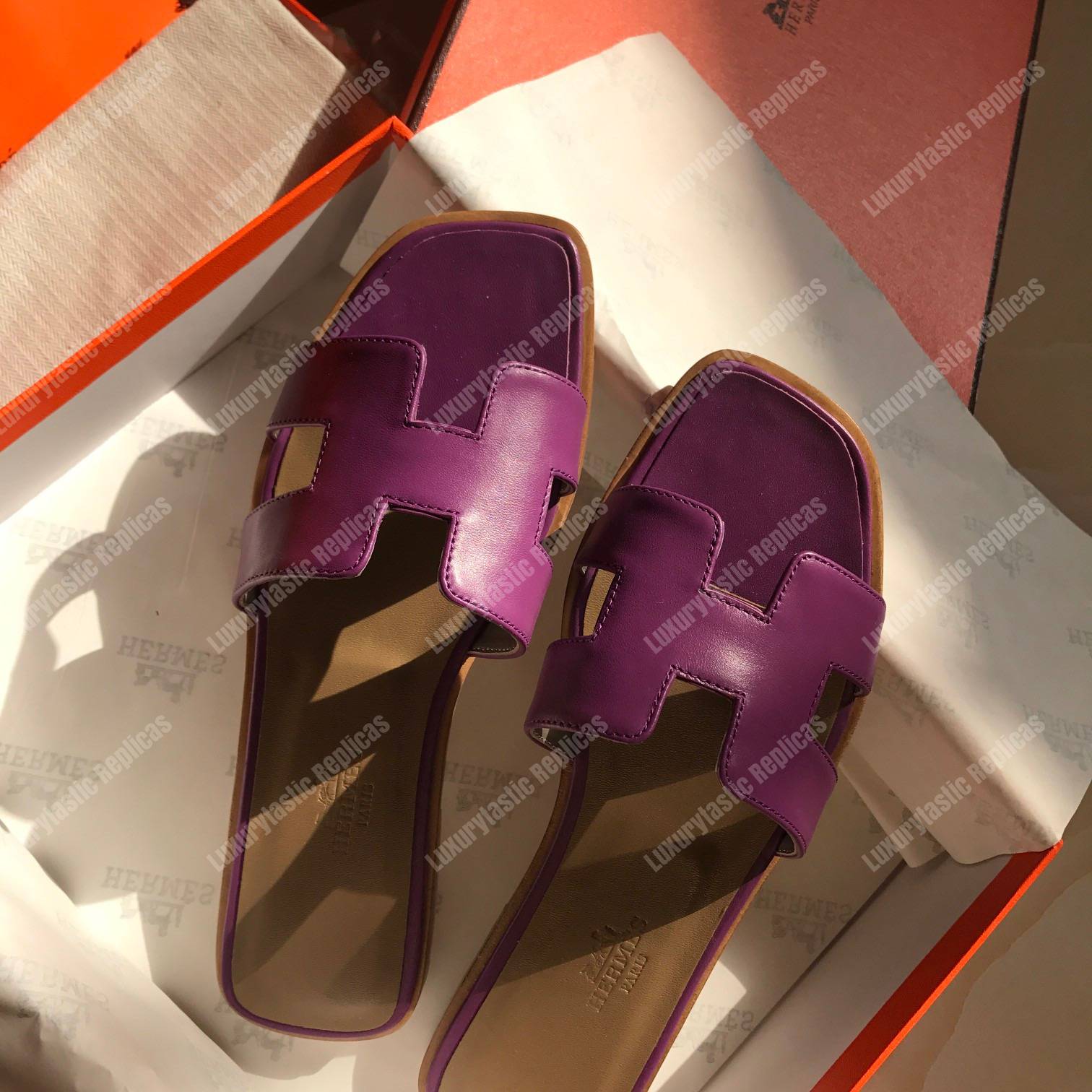 H**mes oran sandal calfskin leather purple