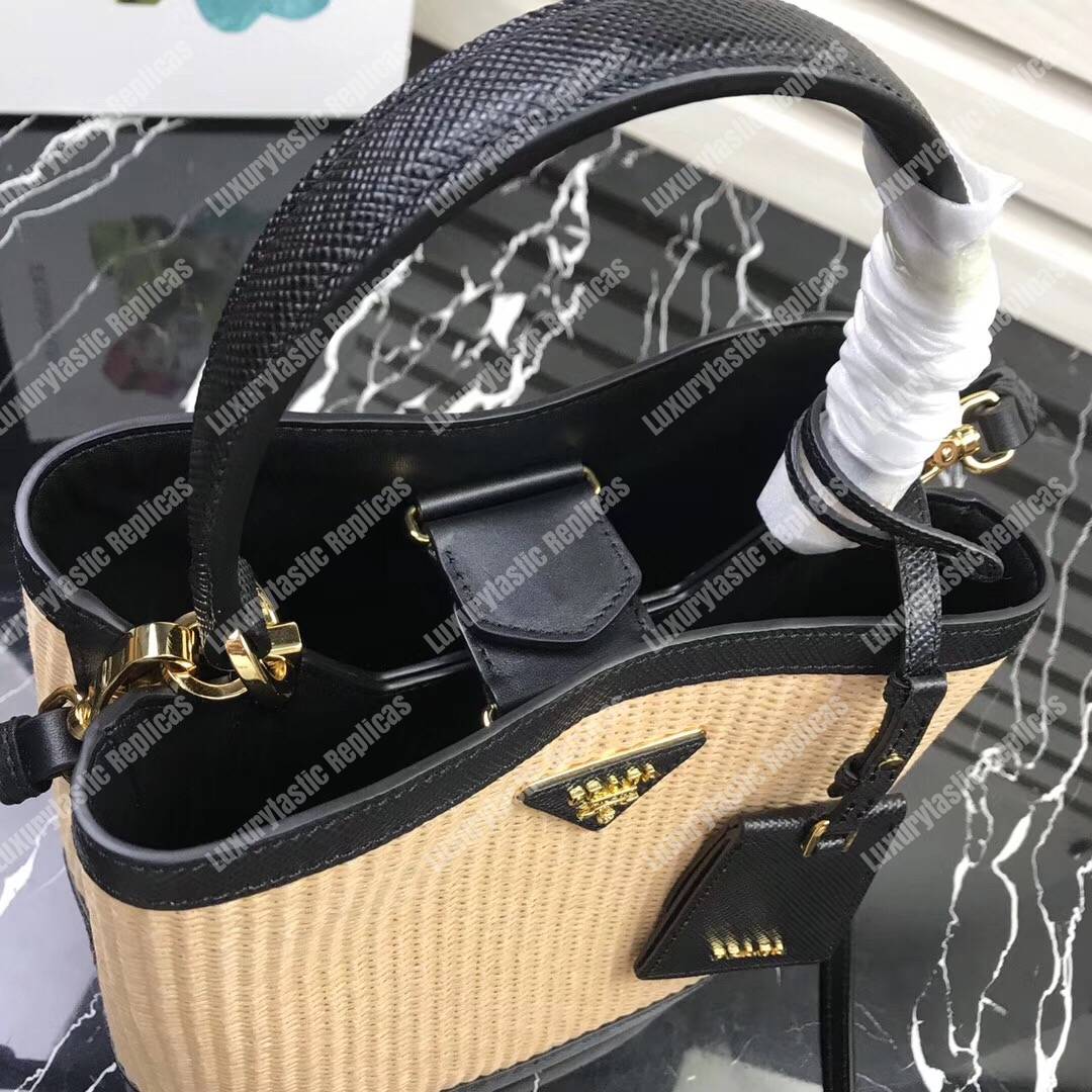 Pra*a panier medium straw bag black