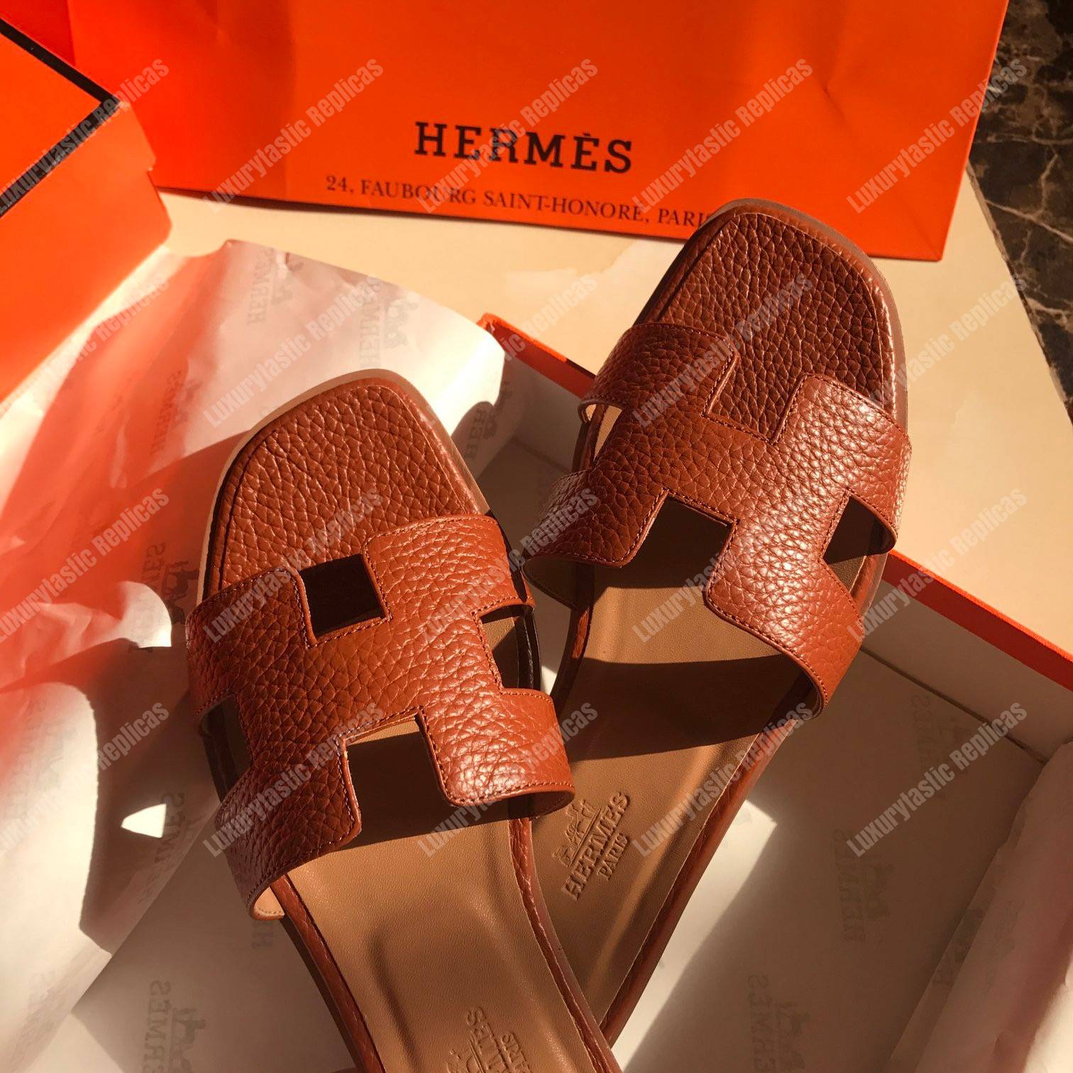 H**mes oran sandal epsom leather brown