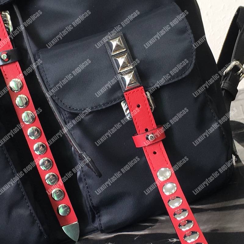 Pra*a black nylon backpack red