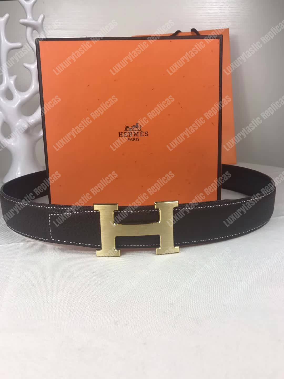 H**mes h belt buckle reversible leather strap black/brown