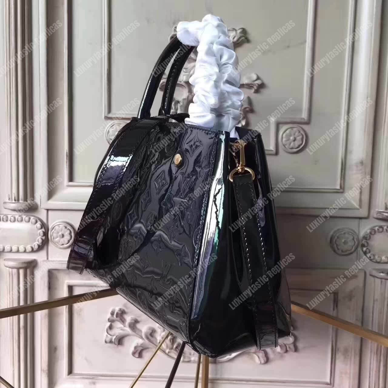 LV Montaigne BB Tote Bag Monogram Vernis Black