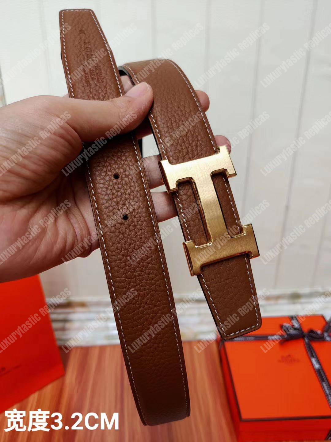 replica H**mes h belt buckle reversible leather strap brown