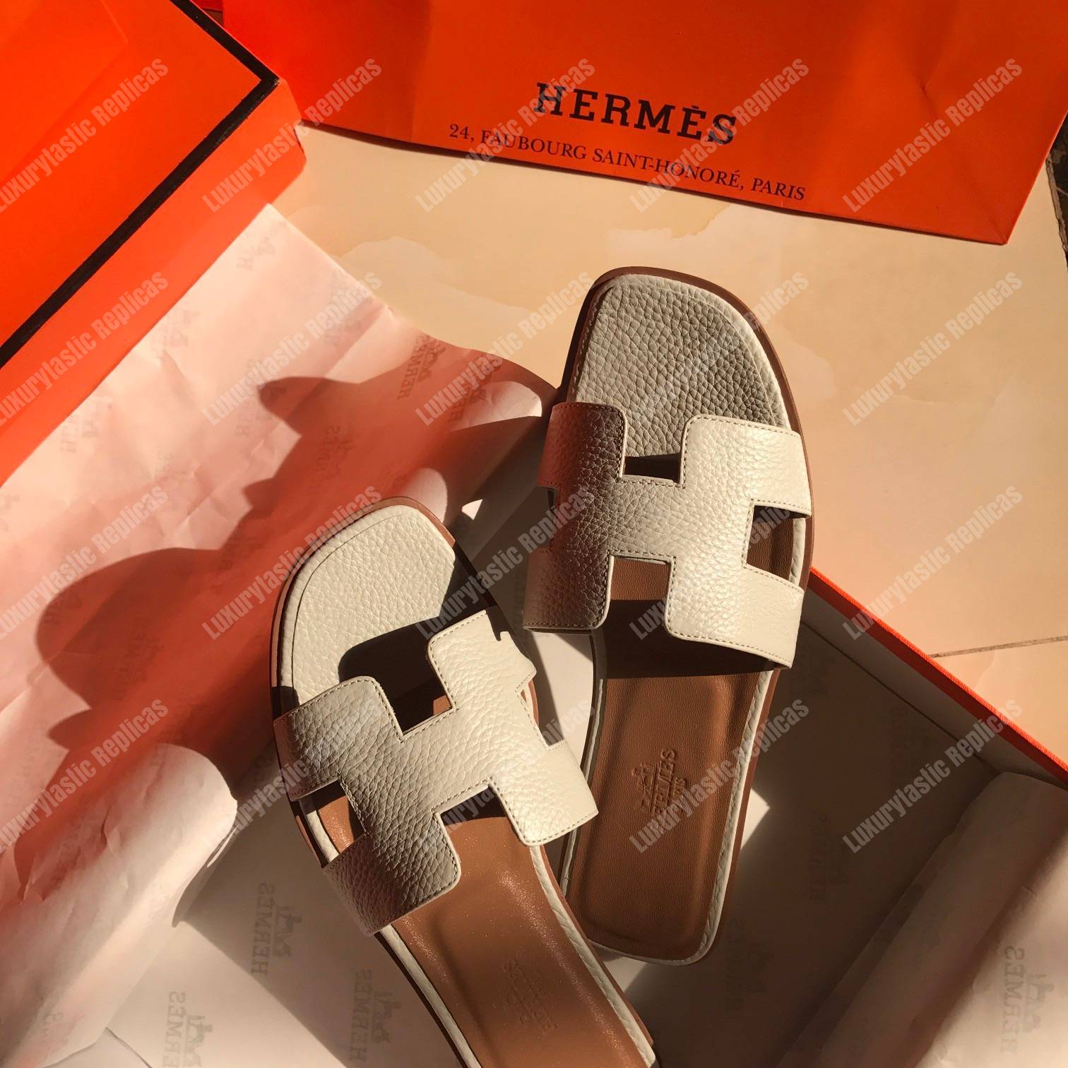 H**mes oran sandal epsom leather white