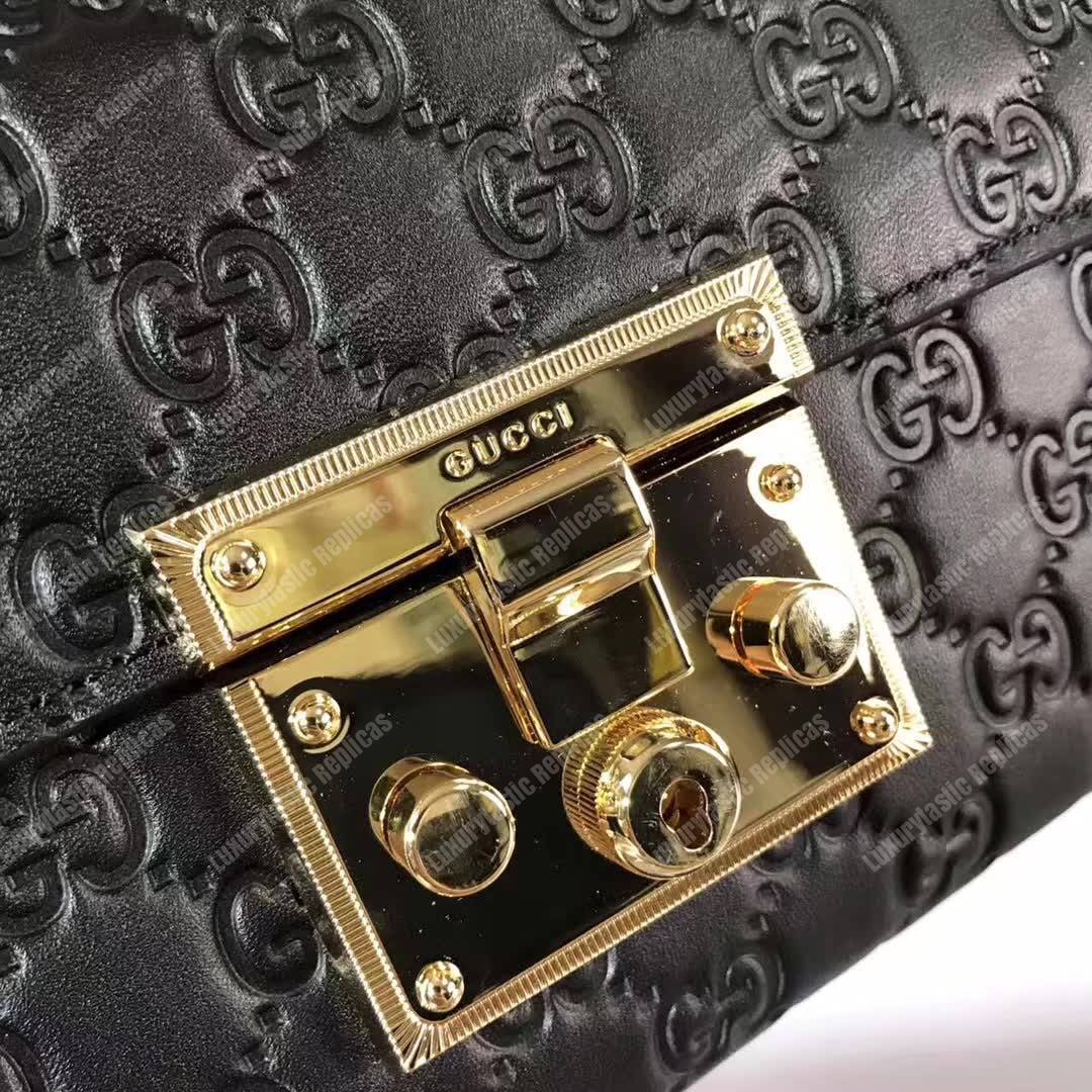 G*u*i padlock small signature shoulder bag black