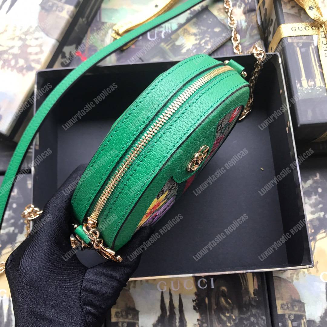 G*u*i ophidia gg flora mini round shoulder bag green