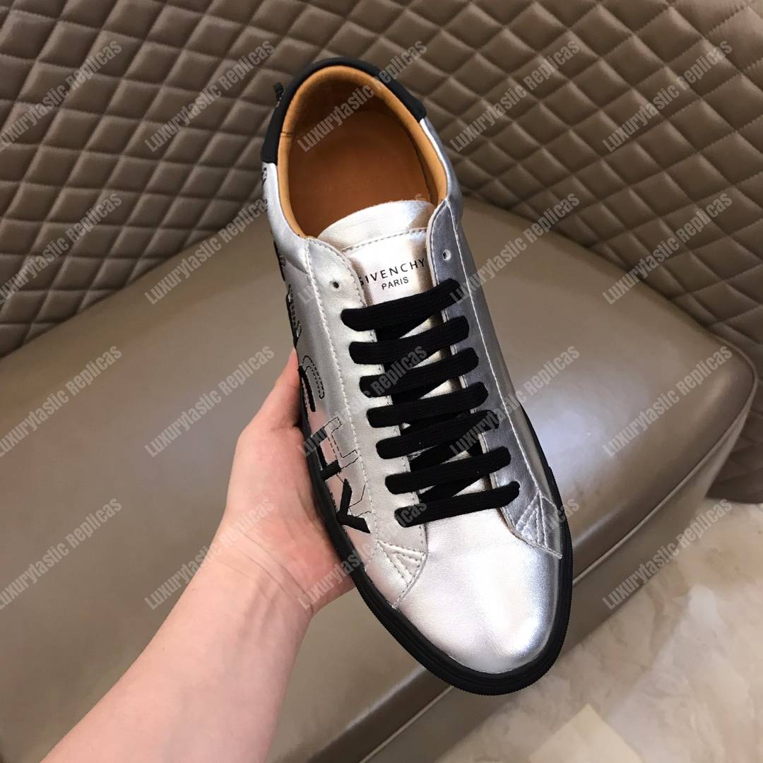 Givenchy Shading Sneakers In Metallized Leather Silver