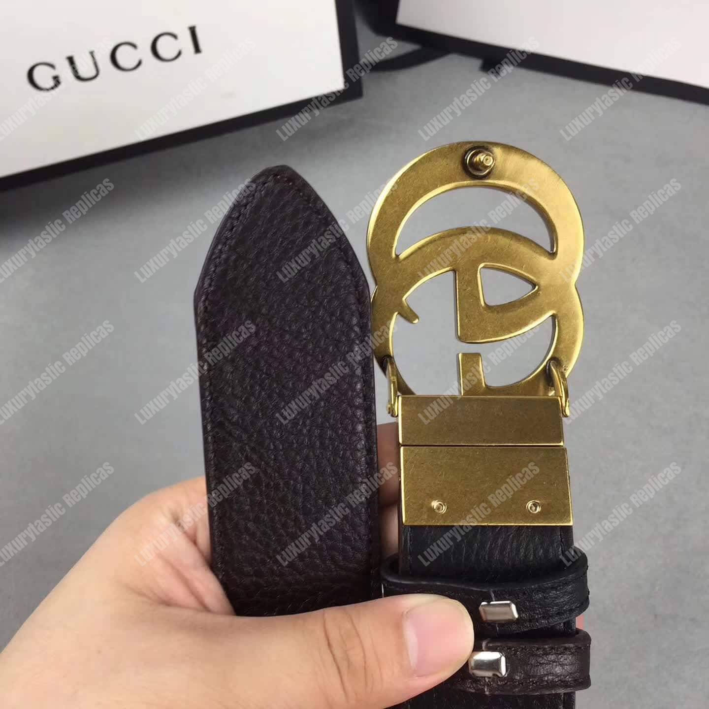 G*u*i reversible leather belt with double g buckle