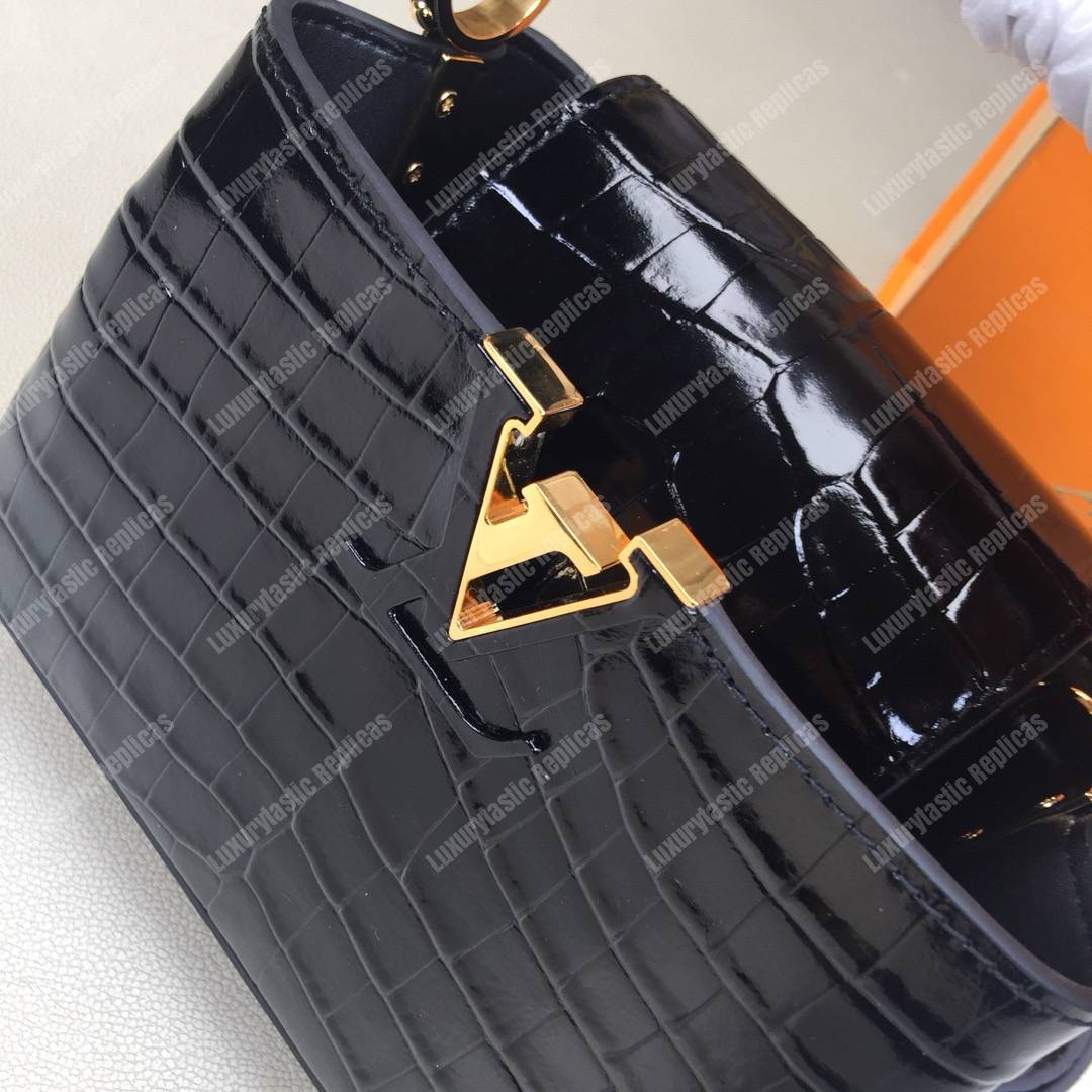 LV Capucines Mini Crocodilien Brillant Noir