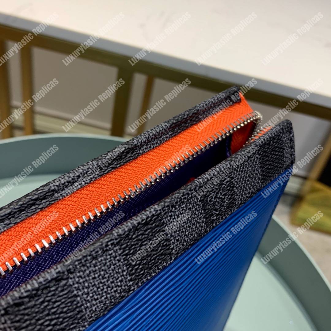 LV Pochette Voyage MM Damier Graphite coated Epi Leather Blue