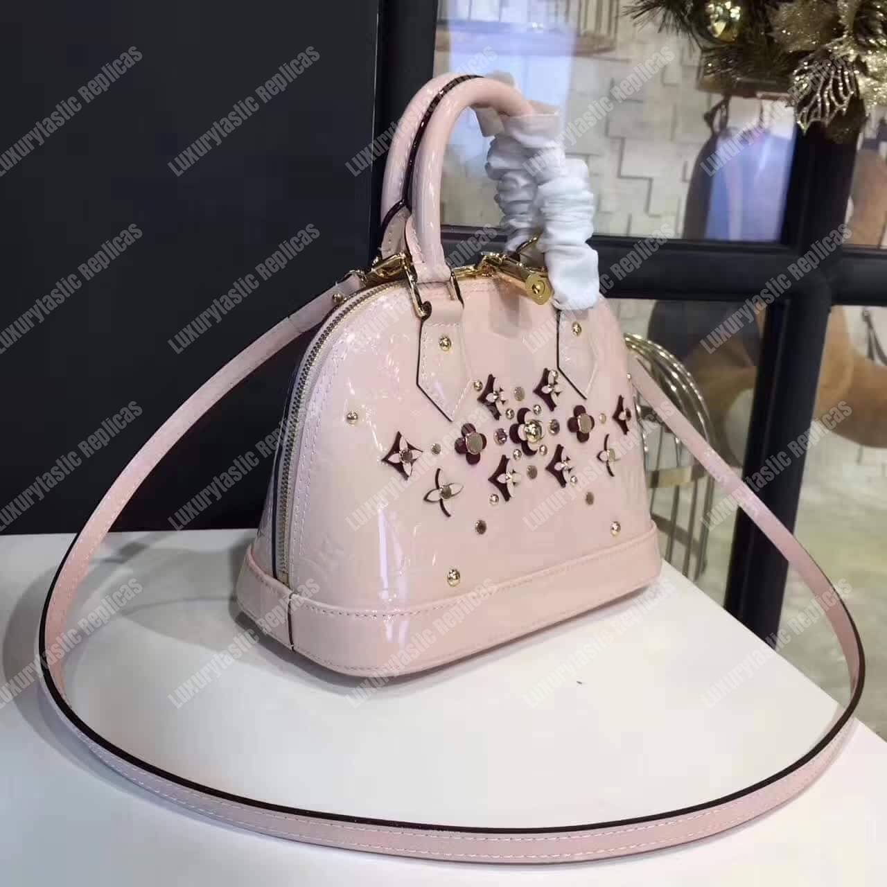LV Alma BB Tote Bag Monogram Vernis Rose Ballerine