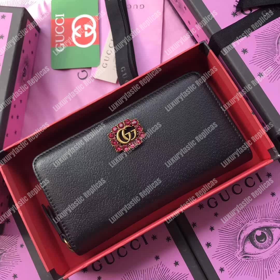 G*u*i leather zip around wallet black