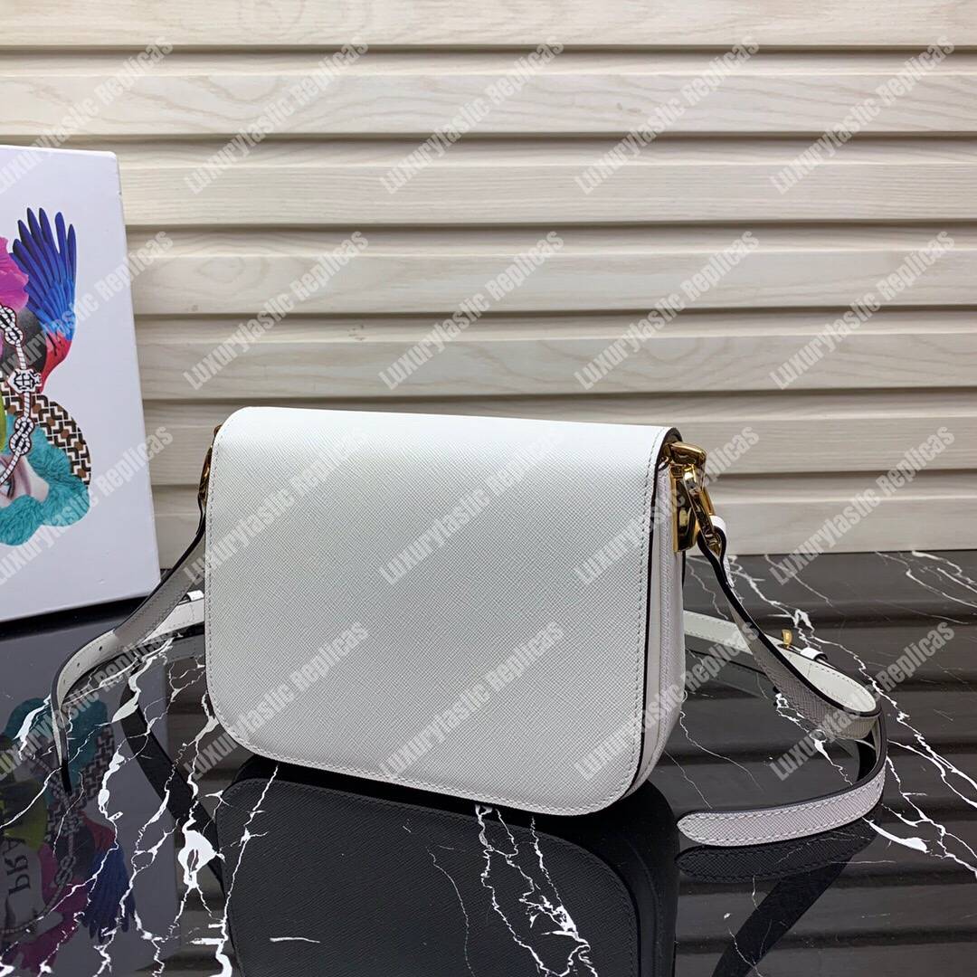 Pra*a emblème saffiano leather bag white