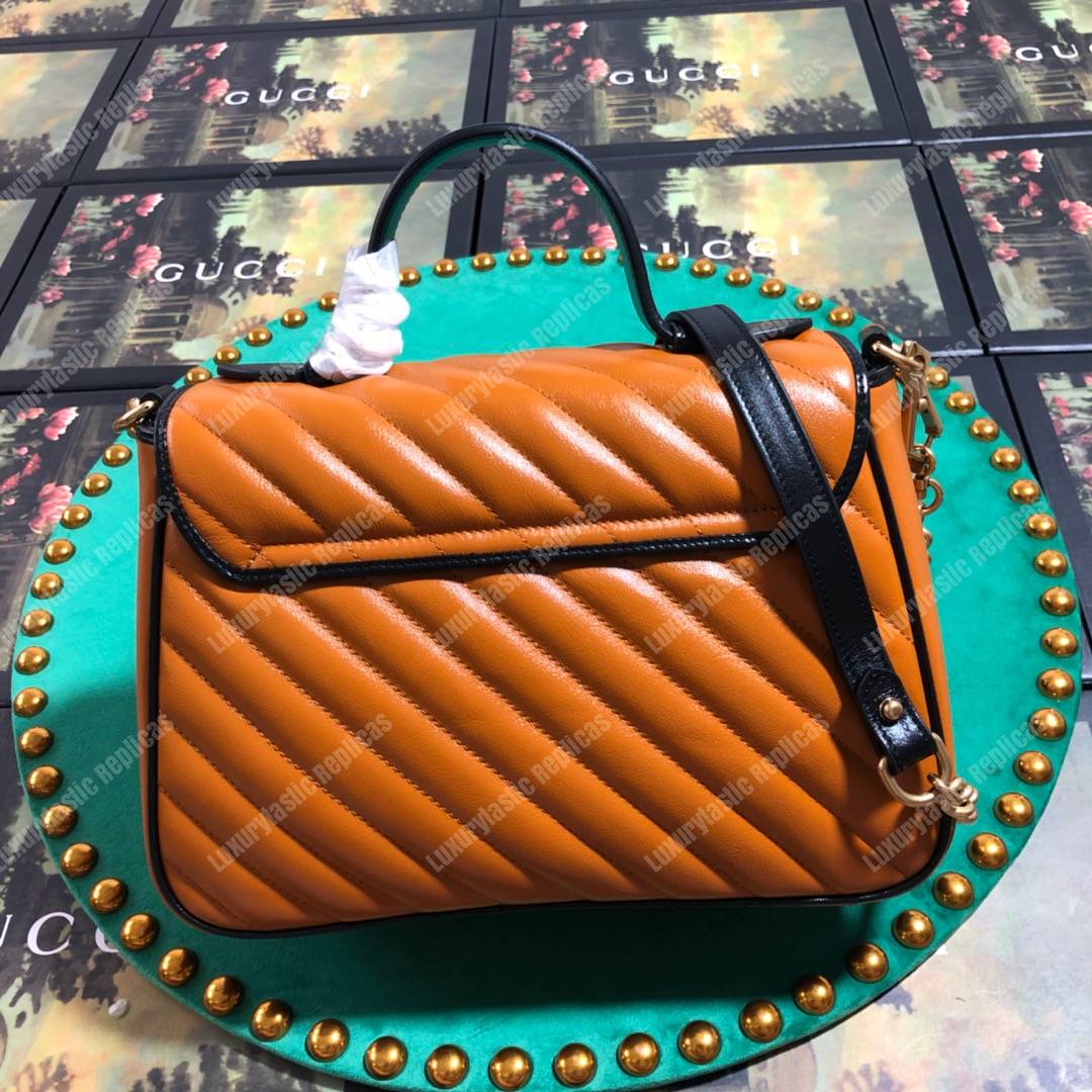 G*u*i gg marmont small top handle bag cognac matelassé