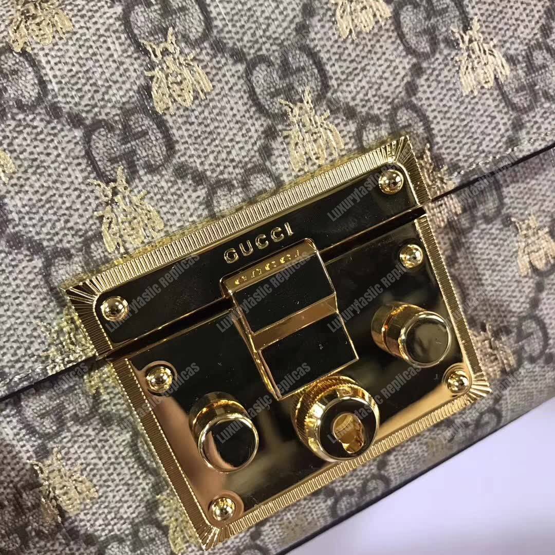 G*u*i padlock small gg bees shoulder bag beige ebony
