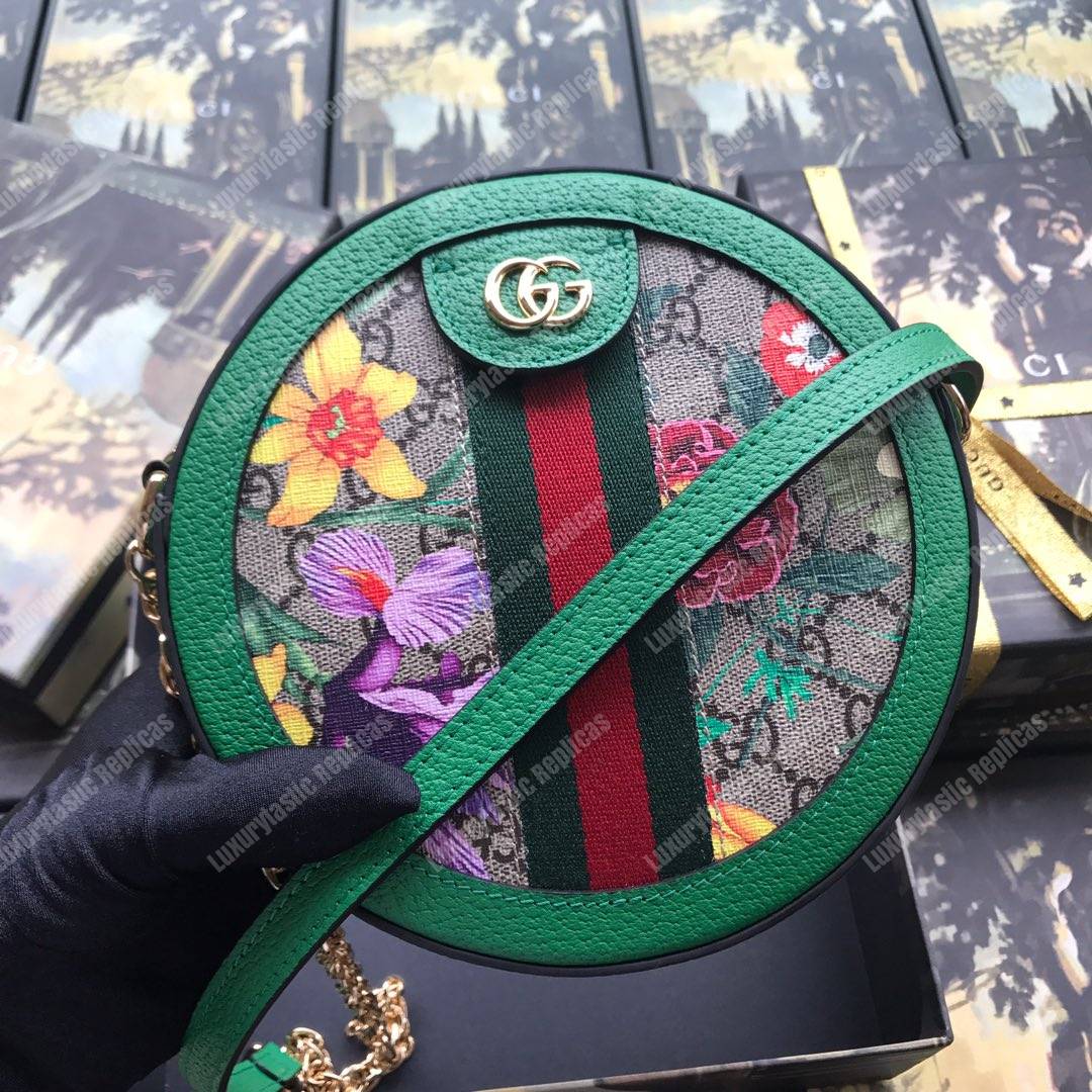 G*u*i ophidia gg flora mini round shoulder bag green